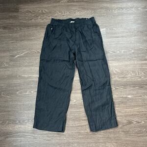 H&M Black Wide-Leg Linen Pant L High-Rise Relaxed Coastal Aesthetic Minimalist